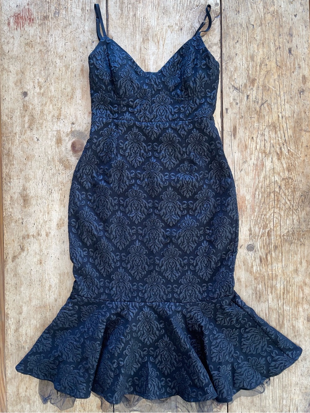 Fashion Nova Black Floral Jacquard Mermaid Hem Midi Dress